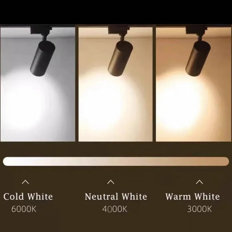 spots led modernes 30w noir blanc mat opaques tringle adaptable ampoule led cold white