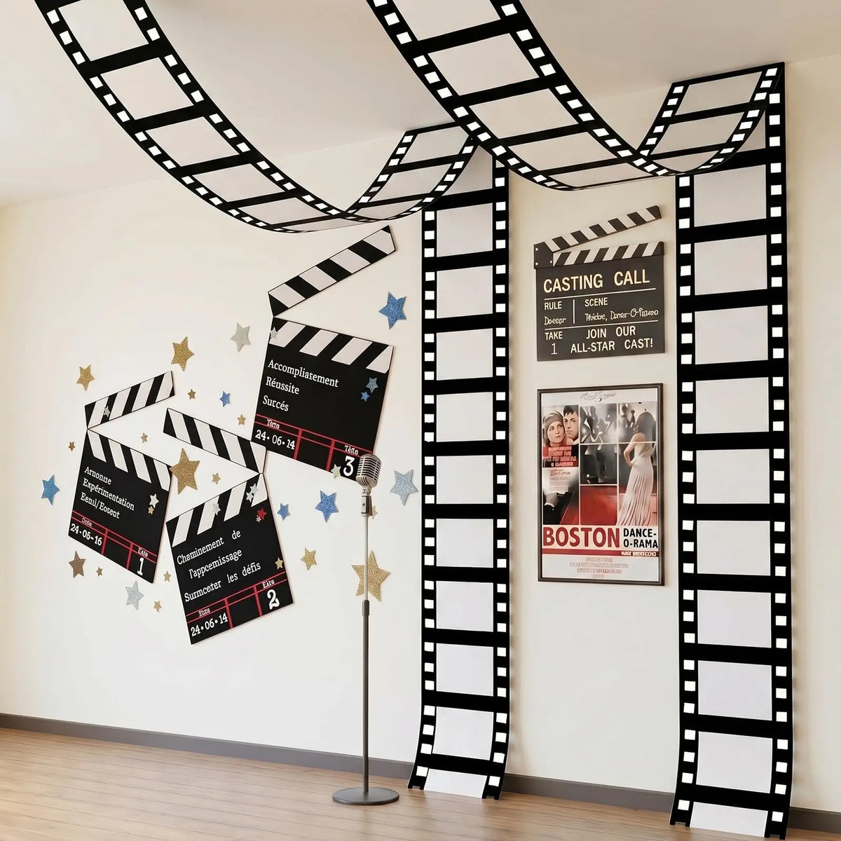 photomaton cadre bobine film noir blanc vintage clips étoiles dorées anniversaire décoration fêtes