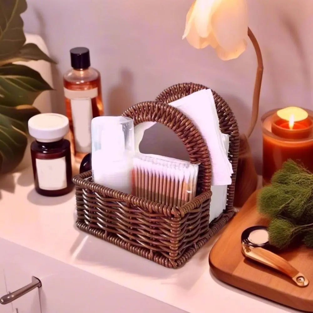 panier tressé marron clair rustique réutilisable serviettes fleurs maison opacité poignées