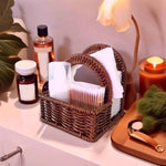 panier tressé marron clair rustique réutilisable serviettes fleurs maison opacité poignées