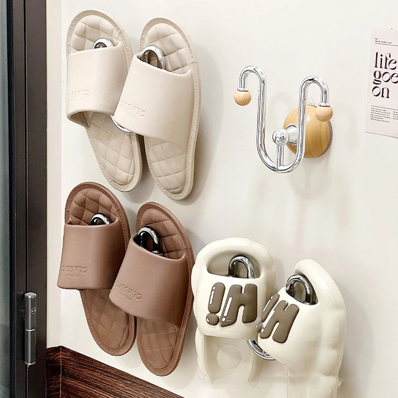 support mural ventouse sandales moderne boule bois cuir tissé beige marron adhésif almacenamiento