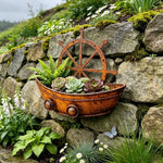cache pot forme bateau marron rustique texture métal vieilli vintage succulentes gravierintérieur