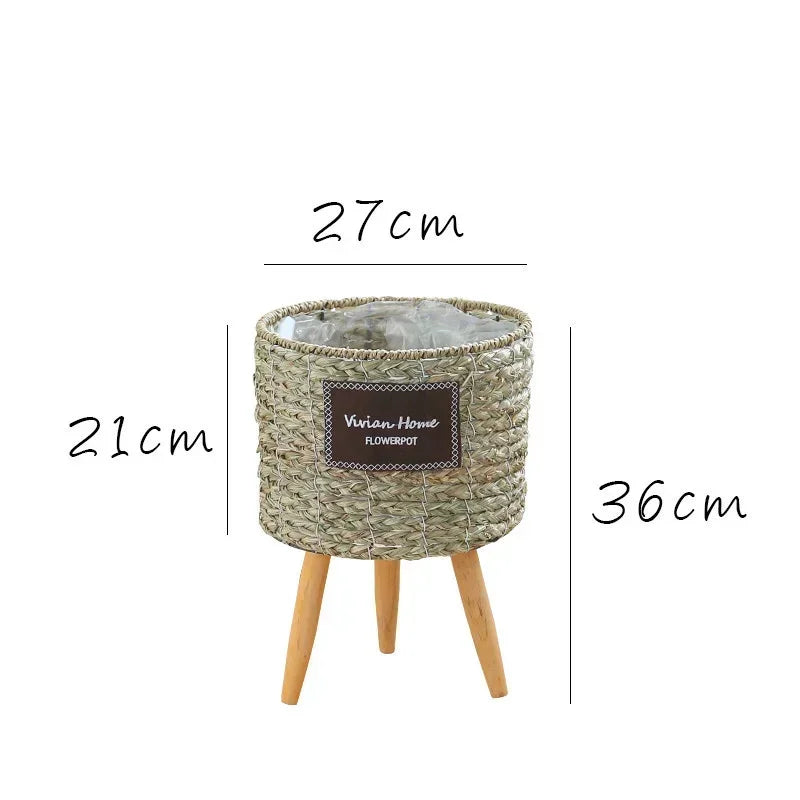 panier tressé pieds moderne rustique naturel bois clair plantation fleur décoration intérieure vintage autonome