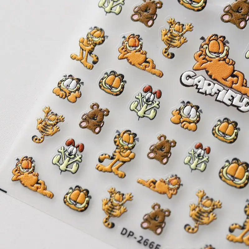 autocollants ongles garfield dessins animés orange blanc vert marron noir adhésifs cartoonaufs ongles DIY
