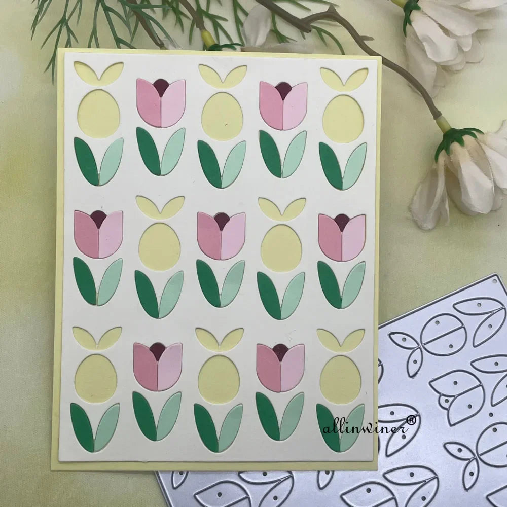 découpe fleur tulipe rectangulaire acier blanc rose jaune vert moderne scrapbooking papier gaufré