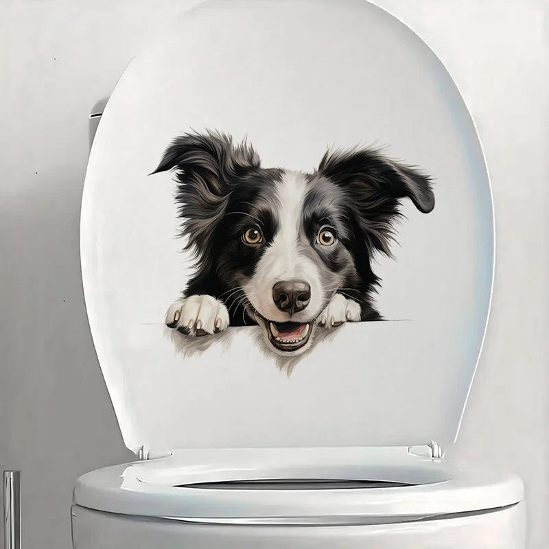 sticker mural border collie adhésif animal compagnie moderne chambre toilette décoration intérieur vinyle pvc