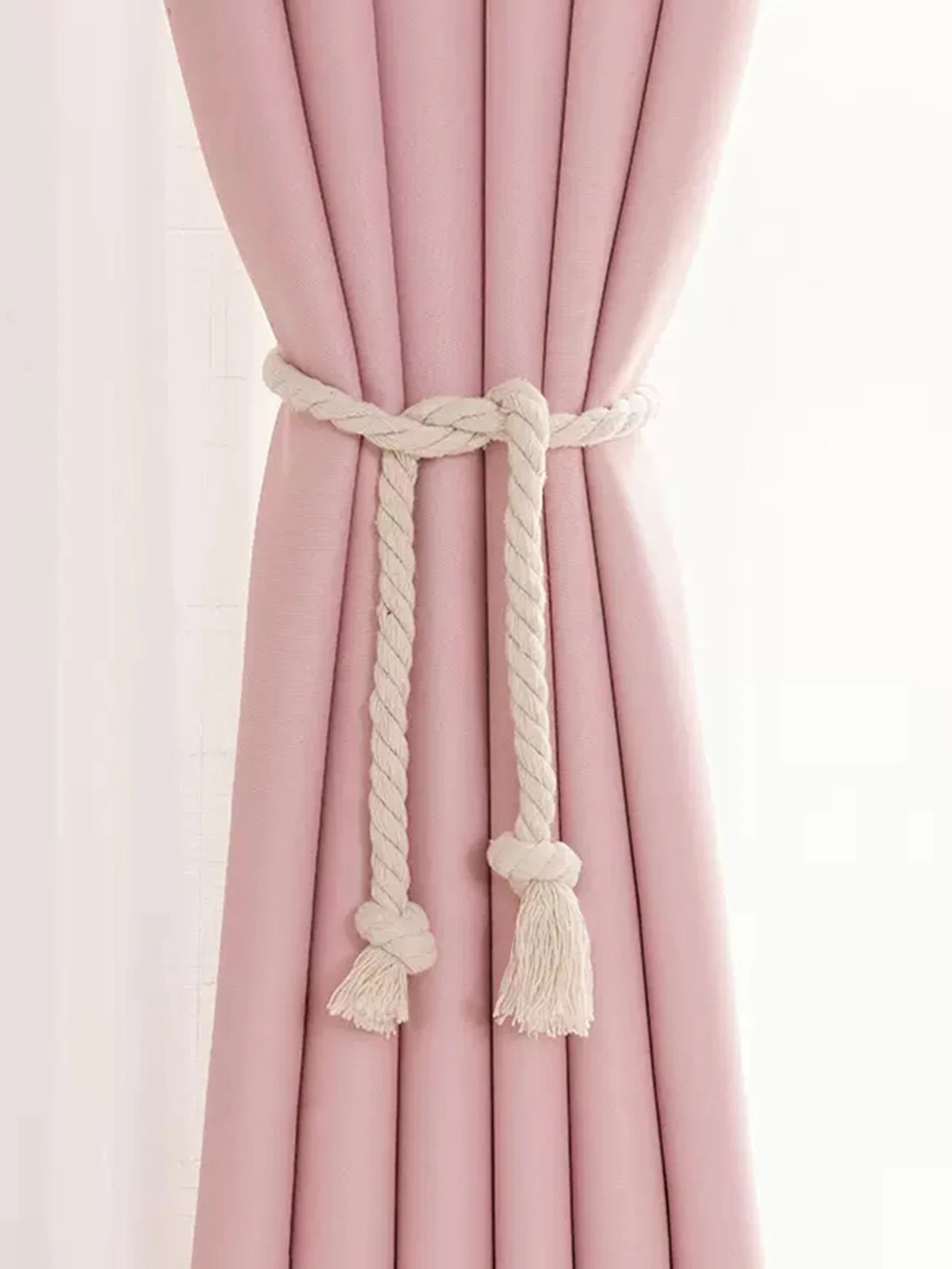 corde décorative rideau tieback blanc tissé rustique 80cm boucles pomponsextérieur