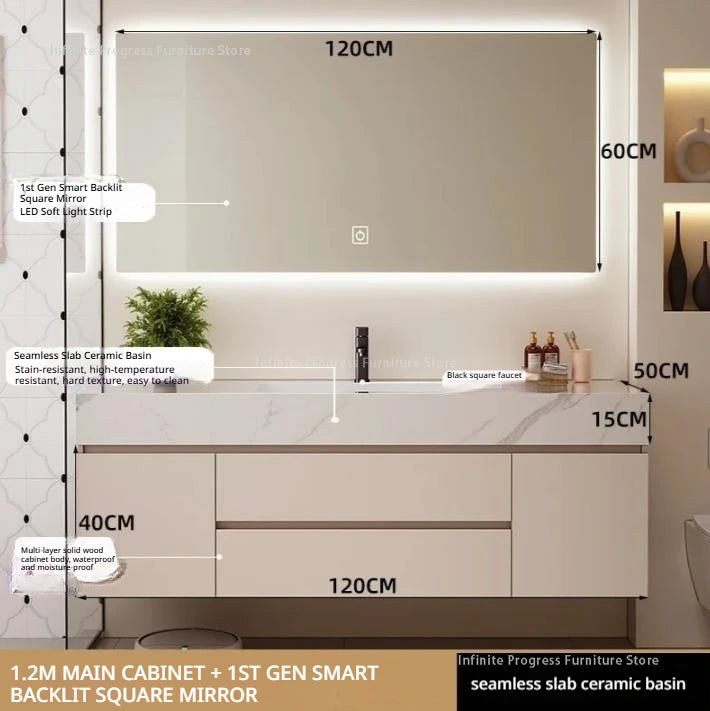 meuble salle bain blanc marbre moderne étagères miroir lumineux accessoires fixations murales