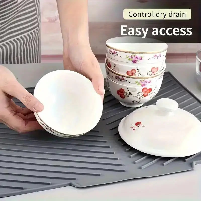 tapis séchage silicone gris moderne assiettes bols verres drainage évier anti dérapant facile nettoyer