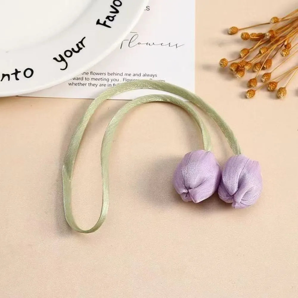 accessoires cheveux fleurs tulipes moderne vert clair violet rose pâle blanc satiné