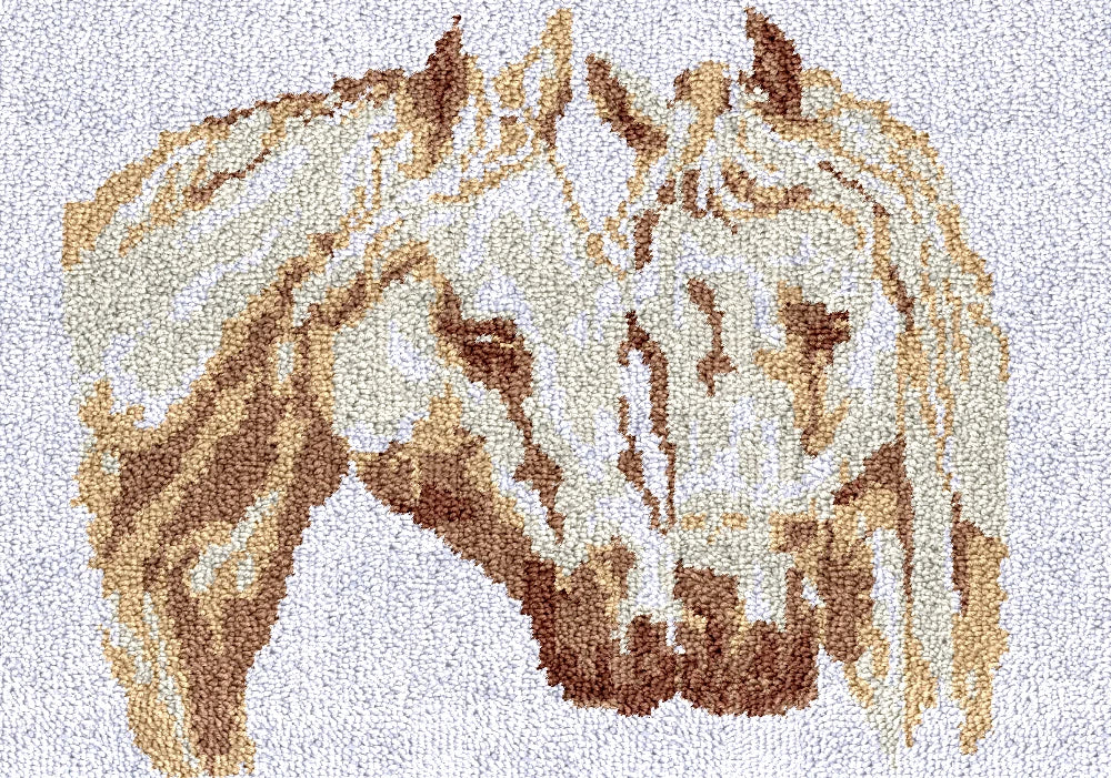 tapisserie crochet chevaux profil laine couleurs marron artisanale tissage maison bricolage activités passe temps