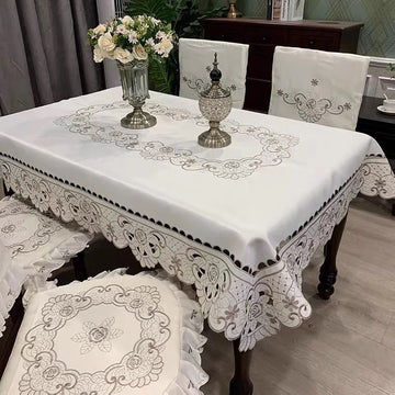 nappe table rectangulaire polyester brodé fleurs classique imperméable réutilisable blanc rose vert beige