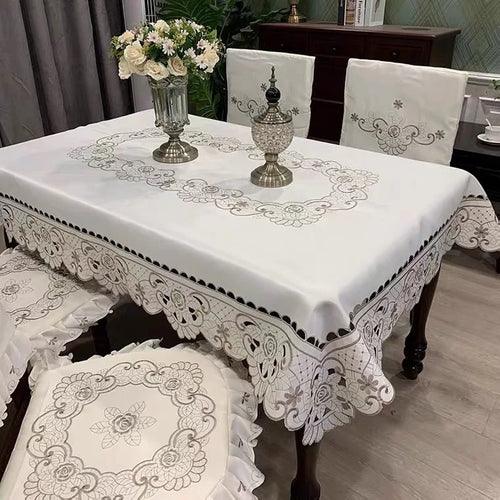 nappe table rectangulaire polyester brodé fleurs classique imperméable réutilisable blanc rose vert beige
