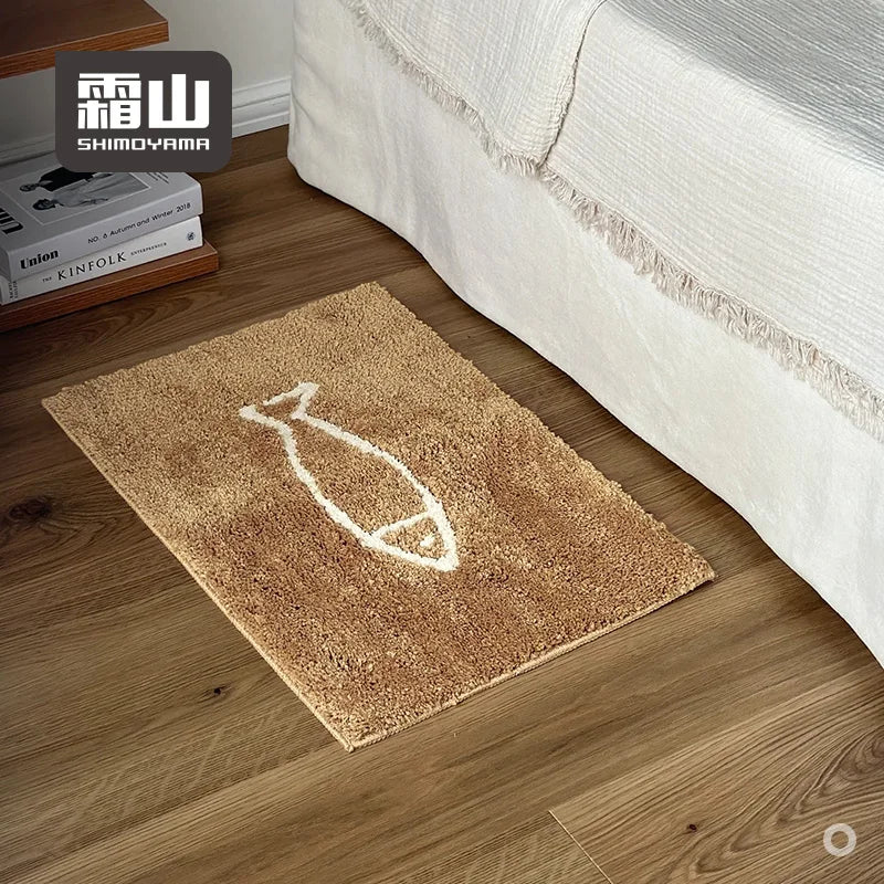 tapis sol polyester flocage poisson blanc moderne lavable maison durable