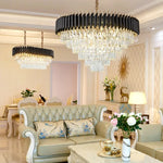 lustres cristal moderne luxueux chandelier noir or transparent led salon
