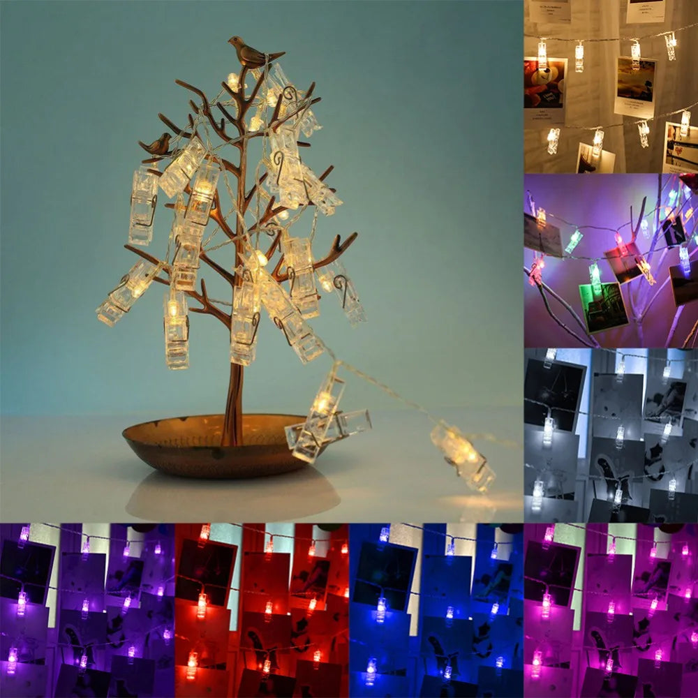 guirlande lumineuse pinces photos transparentes blanc chaud multicolore décoration bohème chambre personnelle led