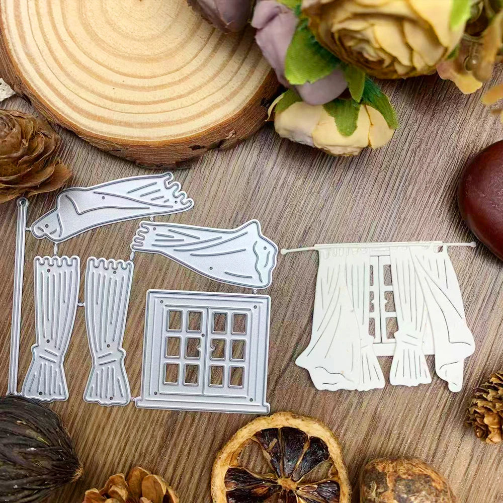 découpe métallique blanc rideaux fenêtre carreaux scrapbooking halloween décoration intérieure simple minimaliste tige