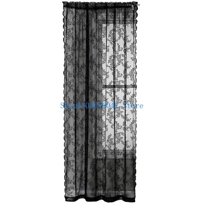 rideaux ajourés floral noir romantique vintage tringle métallique chambre salon opaque transparent