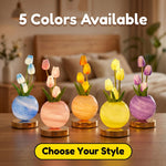 lampe table moderne rechargeable tulipes multicolores marbrées base métallique bleu rose orange violet rechargeable