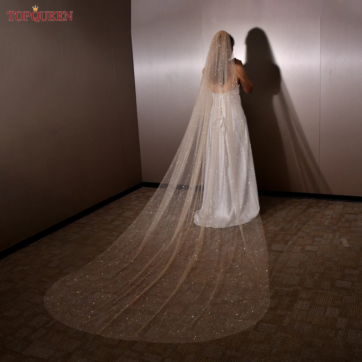 voile mariée beige clair pailleté cathédrale classique cérémonie mariage adulte femme