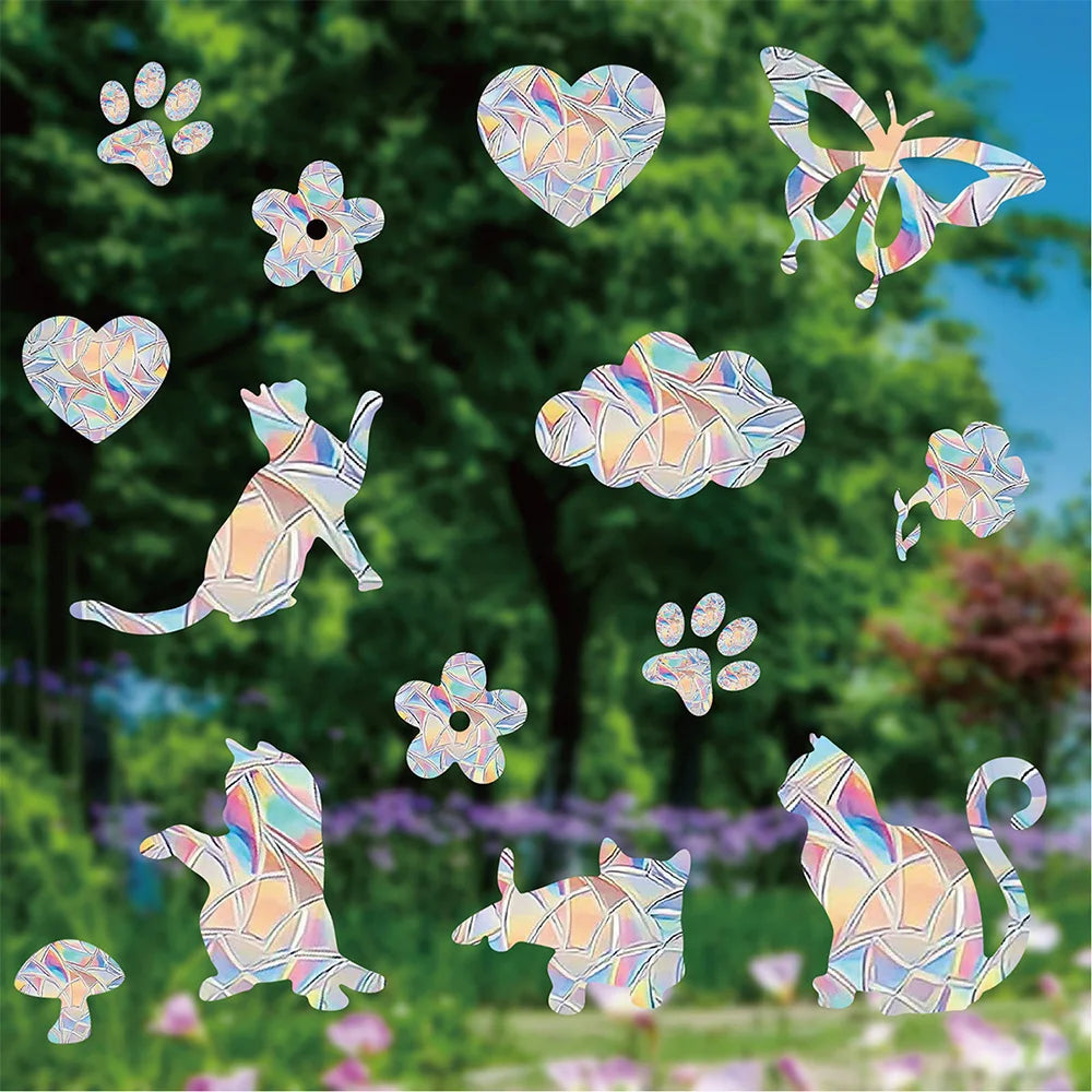 sticker decoratif multicolore geometrique moderne adhesif coeurs papillons champignons feuilles lune echangable fenetre maison