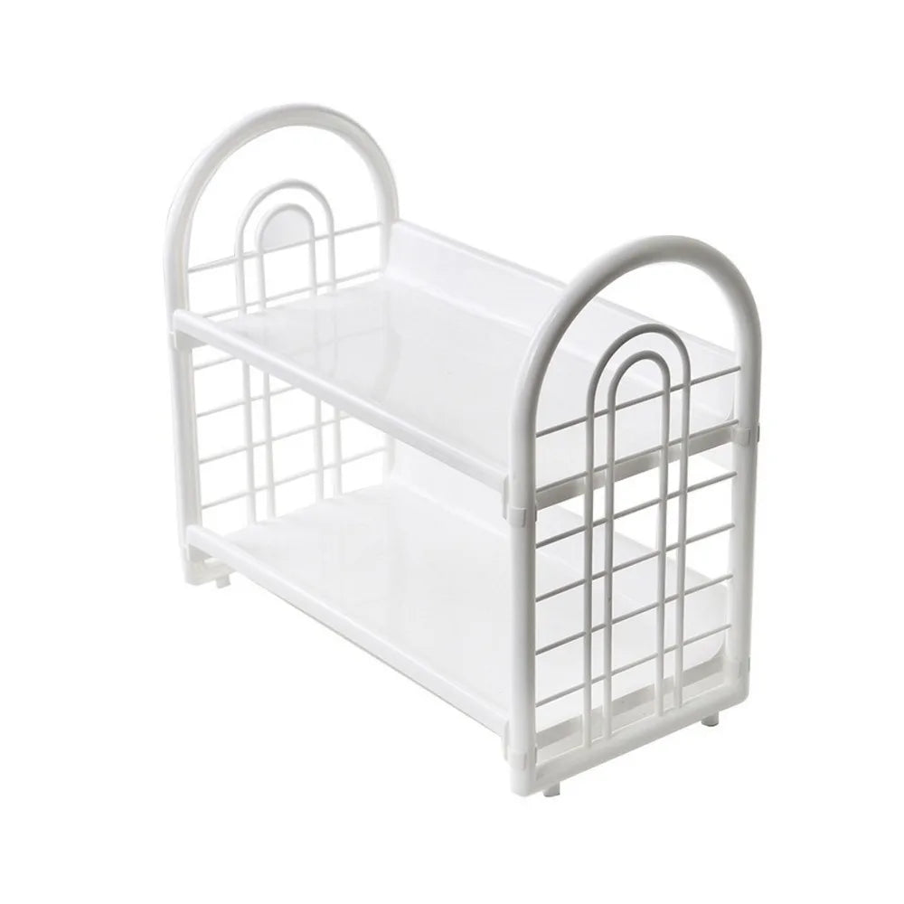 étagère deux niveaux blanc moderne rangement salle bain cosmétiques polyester réutilisable grande capacité