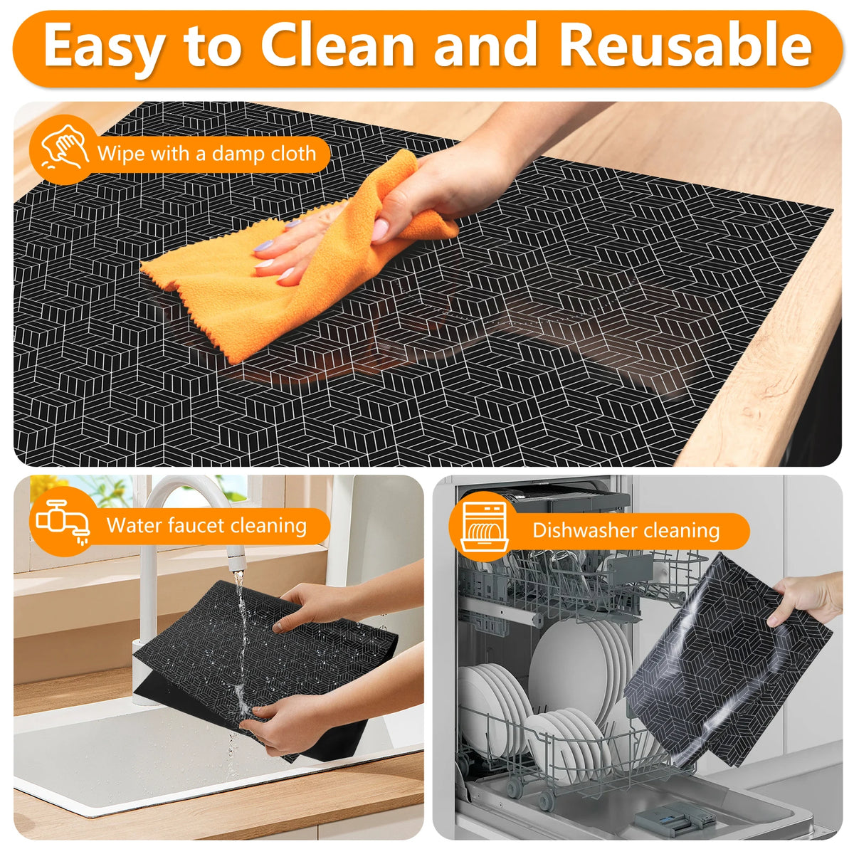 tapis protection plaque cuisson silicone respectueux environnement noir motif géométrique moderne 78cm 52cm
