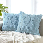 housse coussin moderne motif nœuds blanc bleu doux coton polyester 45x45cm