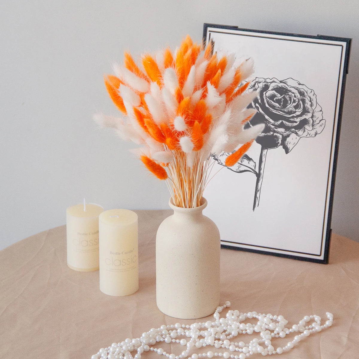 bouquet pampas séchés blanc rose bleu boho fluffly décoration maison anniversaire mariage party