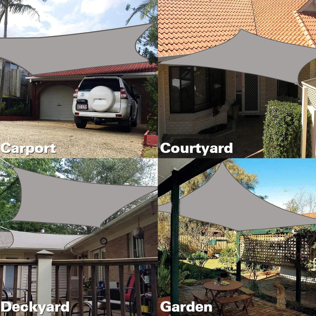 tonnelle gris clair moderne résistante uv imperméable fixée cable patio jardin opacité