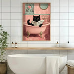 toile d'art moderne illustration chats noirs salle bain noir rose verte toile abstraite décoration