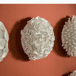 décoration murale circulaire céramique motifs floraux contemporains ornement maison blanc cassé rouille