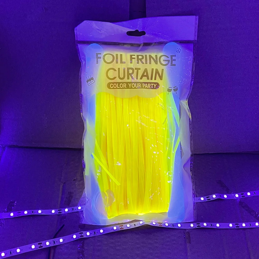 rideau franges foil multicolore semi transparent festif anniversaire mariage décoration party bleu violet