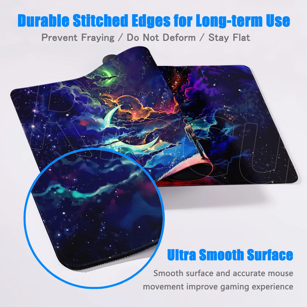 tapis souris gaming large taille bleu violet nuages étoiles antiderapant moderne