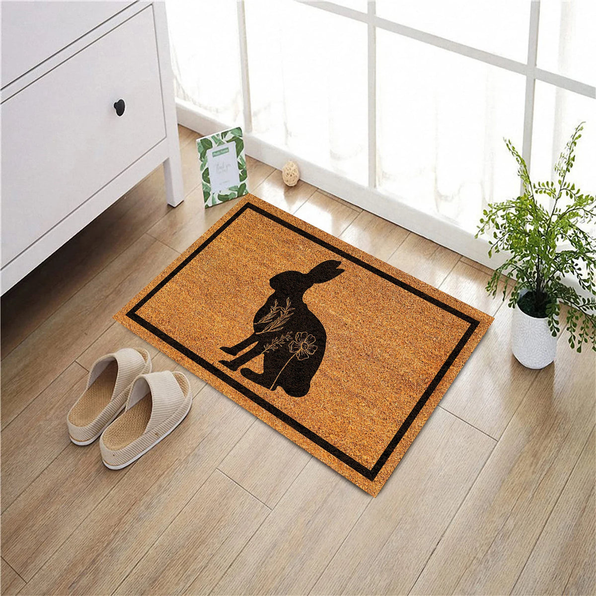 tapis d'entrée marron lapin fleurs antidérapant résistant extérieur intérieur classique imperméable