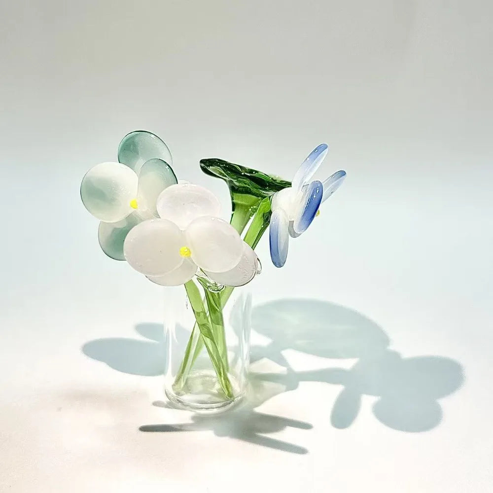 bouquet floral artificiel verre multicolore moderne vase décoration maison transparent artisanal