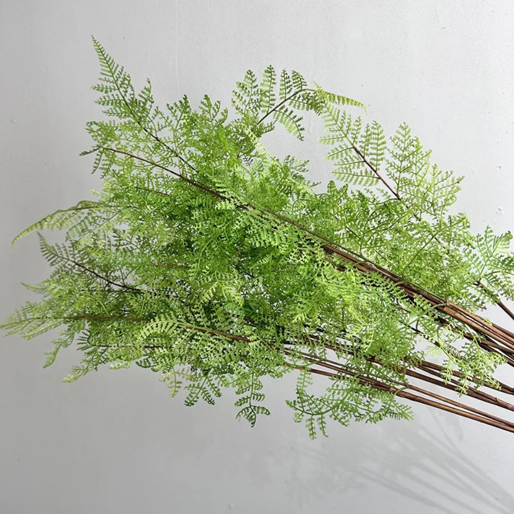 plantes artificielles branches vertes feuilles fines tige brun naturel extérieur exposition vase