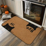 tapis moderne antidérapant chat noir yeux dorés textes hi bye entrée 50x80cm