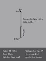 lampe suspension moderne noir lisse opaque 4000K 3000K 6000K chambre salon