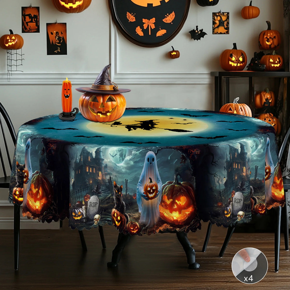 nappe halloween citrouille fantôme bleu noir orange réutilisable imperméable machine festiveextérieur table mariage