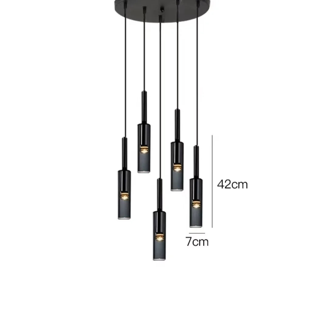 lumière suspendue moderne minimaliste métal noir gris doré abat jour translucide filament apparent/epl/pl