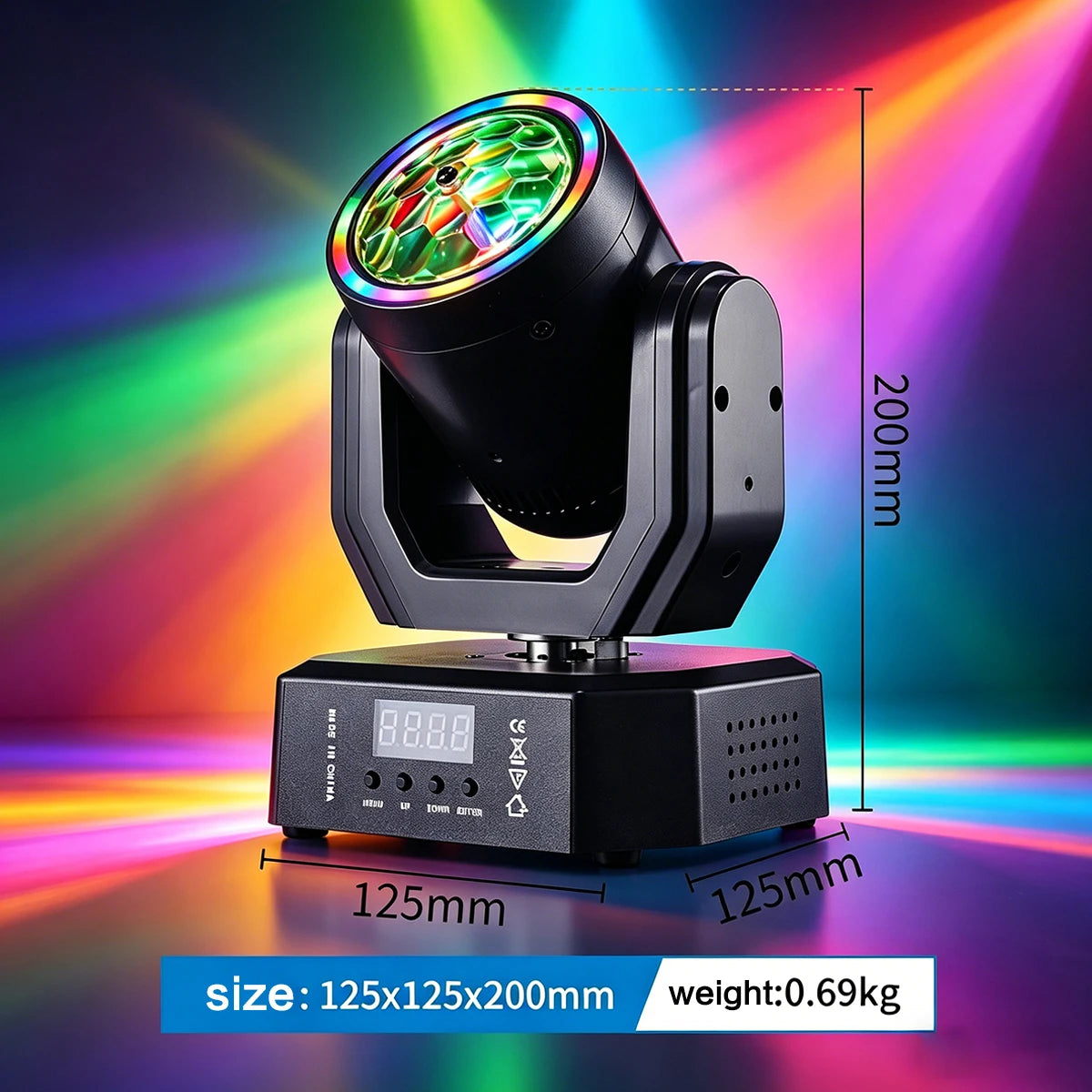projecteur led noir moderne effet scène télécommande éclairage multicolore événements decoration 125x125x200mm 0.69kg