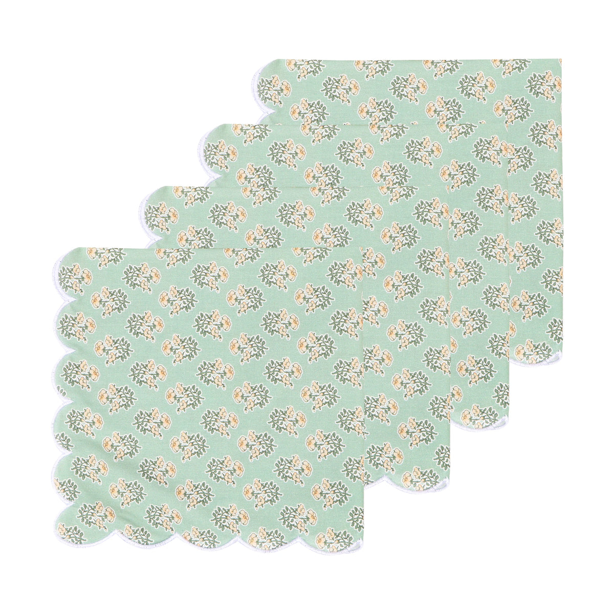 serviettes table classiques fleurs roses jaunes bordure bleue coton rose vert blanc