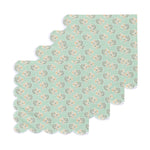 serviettes table classiques fleurs roses jaunes bordure bleue coton rose vert blanc
