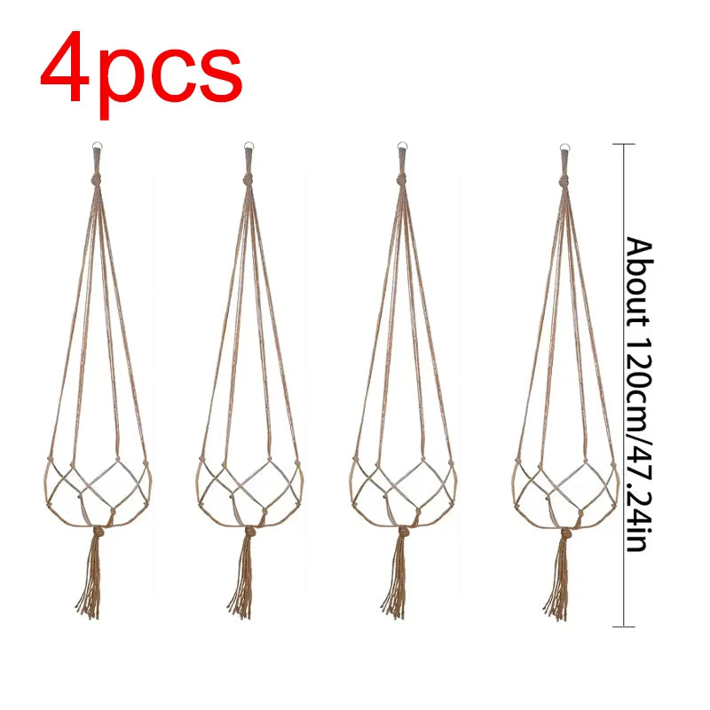 supports plante suspendue macramé boho tissé beige blanc pot fleurs chaines jardins