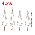 supports plante suspendue macramé boho tissé beige blanc pot fleurs chaines jardins