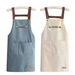 tablier cuisine imperméable bleu clair vert foncé moderne poche épinglé hello