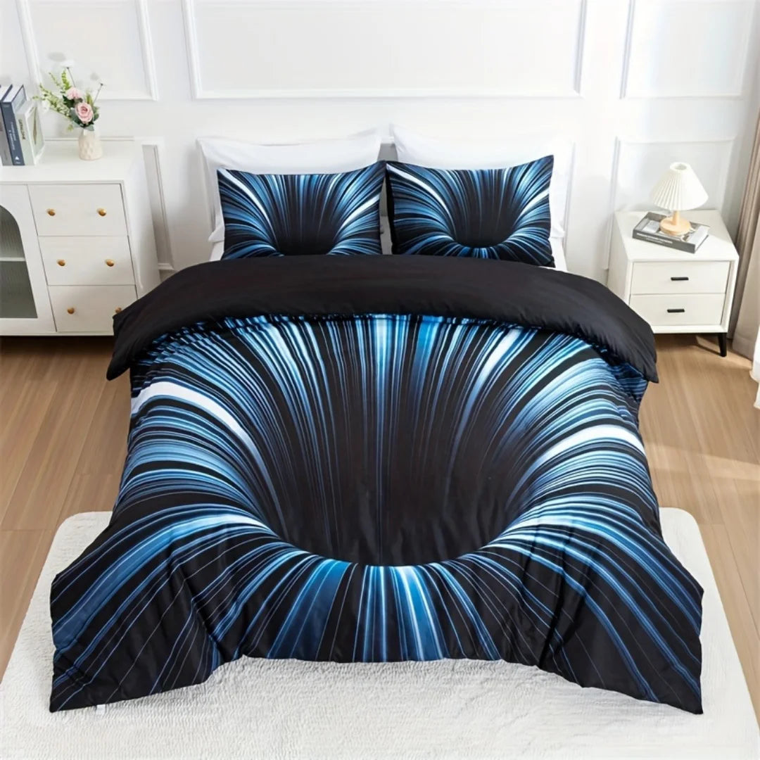 ensemble literie moderne noir bleu blanc rayures diagonales impression 3d polyester brossé double king