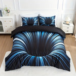 ensemble literie moderne noir bleu blanc rayures diagonales impression 3d polyester brossé double king
