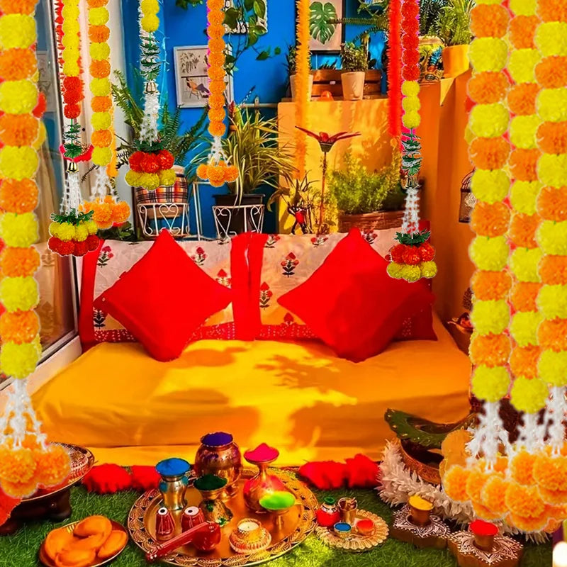 guirlandes fleurs orange jaunes clochettes décoration extérieure intérieure ambiance festive